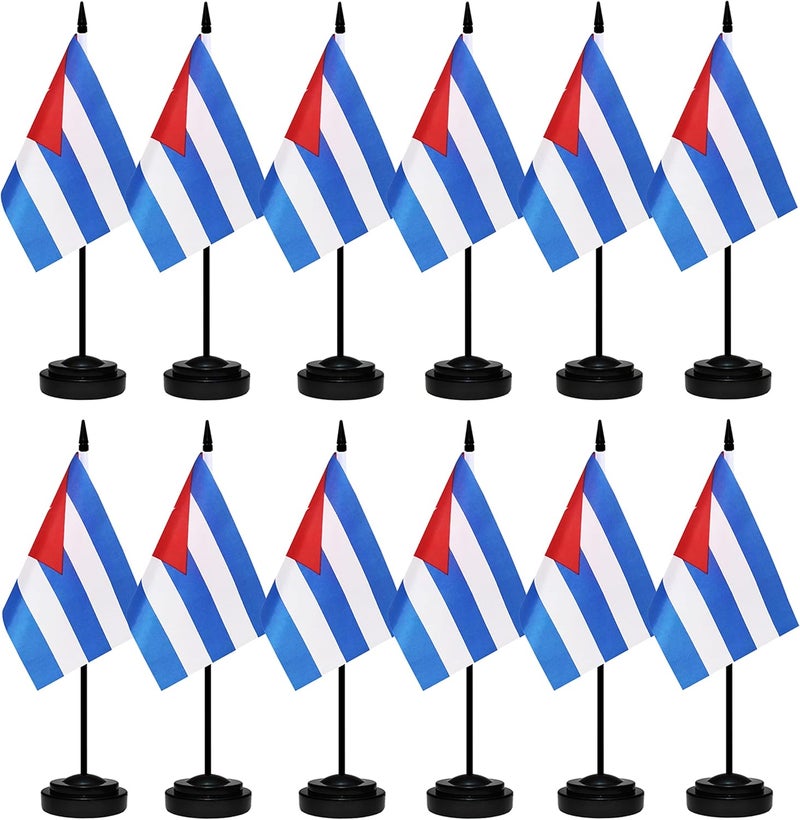 BCLin 12 Pack Cuba Desk Flags Set, Cuban Small Mini Table Office Flags with Black Pole, Home and Office Decoration, Festival Celebrations - Image 1